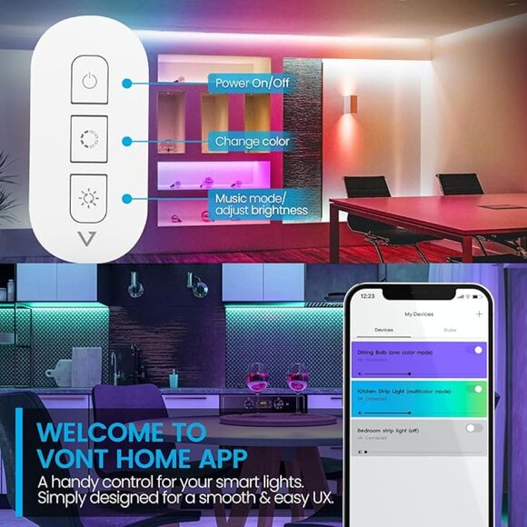 Vont RGBIC Strip Lights Smart LED Color Changing Strips, Compatible w/Alexa 32.8 - Picture 5 of 7